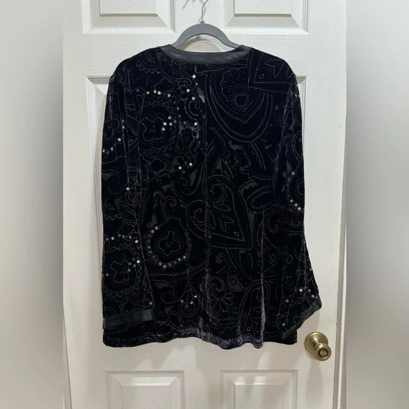 Chicos Sparkling Night Delaney Tunic Silk Blend Long Sleeve Button Up Sz 2 Large - Picture 2 of 8